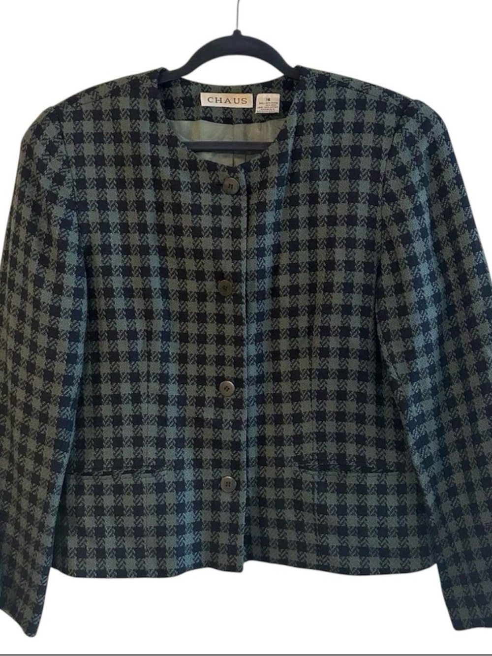 Vintage Chaus Green Plaid Wool Blend Button up Jacket SZ 16 Academia Preppy